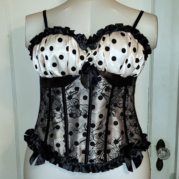 Plus Size White black polka dot ruffled corset 18 - Picture 1 of 8